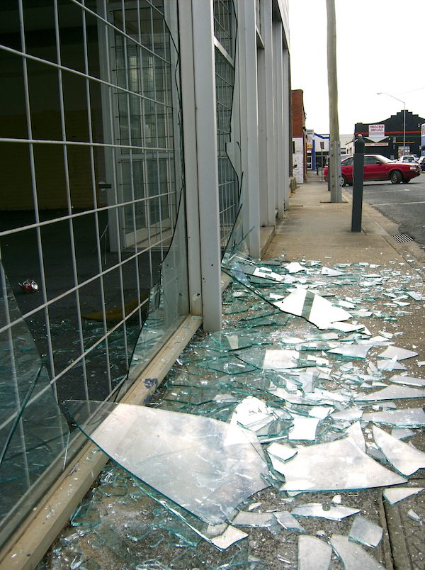 Broken shop window film protection