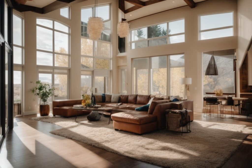 Denver home interior with tinted windows, reducing glare and enhancing privacy