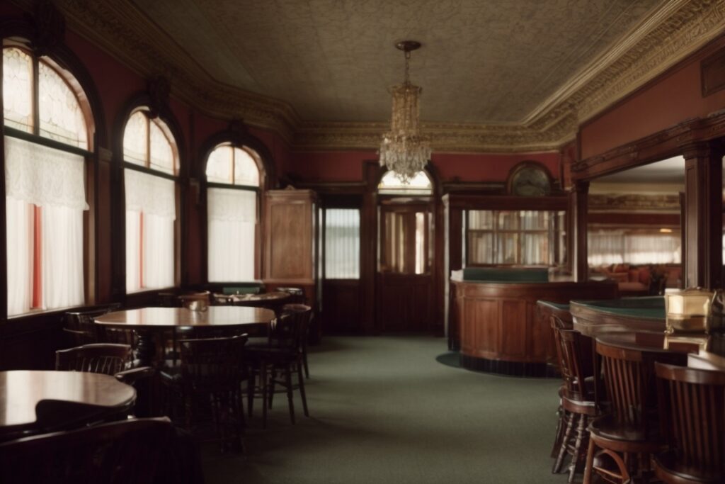 Victorian interior of Belleview Inn with fading colors and sunlight exposure
