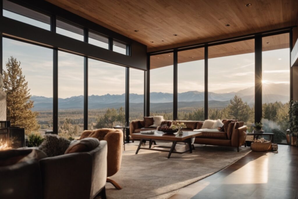 Denver home with clear energy efficient window film, showing interior comfort and Rocky Mountain views