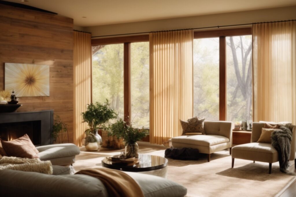 Denver home interior with energy-efficient window film, sunlight filtering through