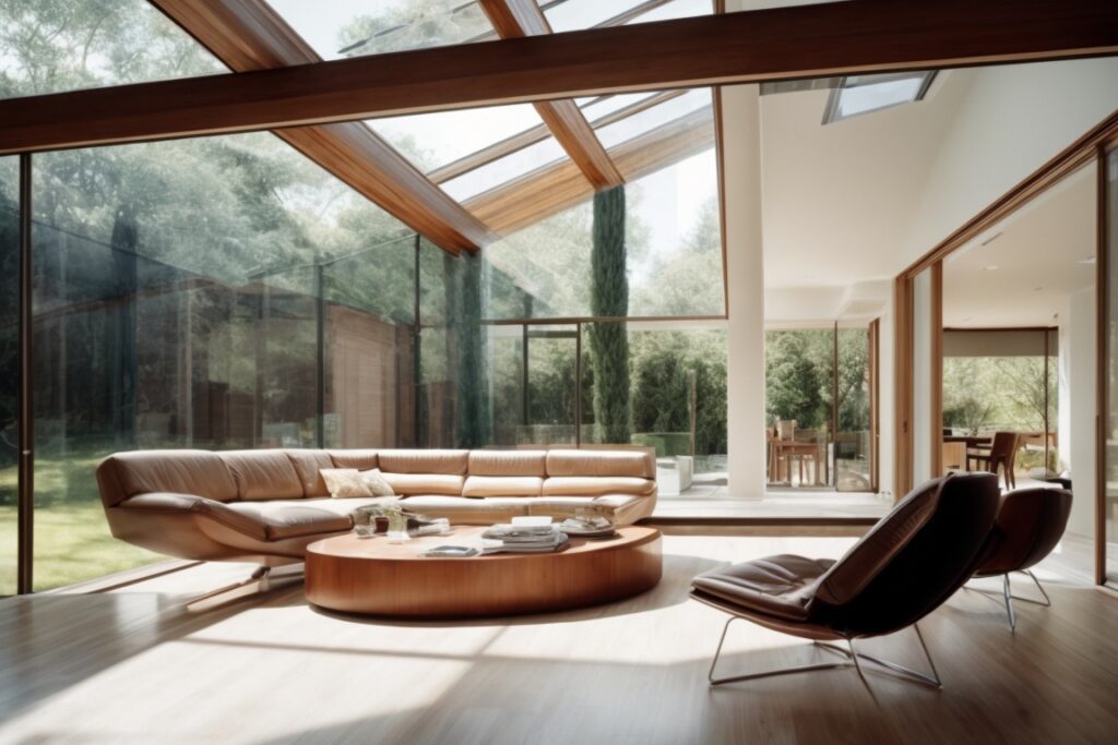 modern home interior bathed in natural light with UV protective window film
