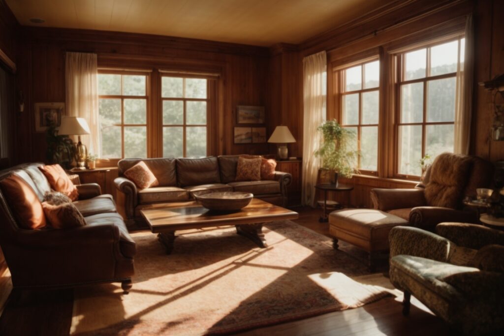 Denver home interior with faded furniture and UV rays coming through windows