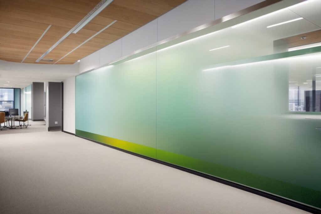 Denver office interior with frosted window films and vibrant decorative films
