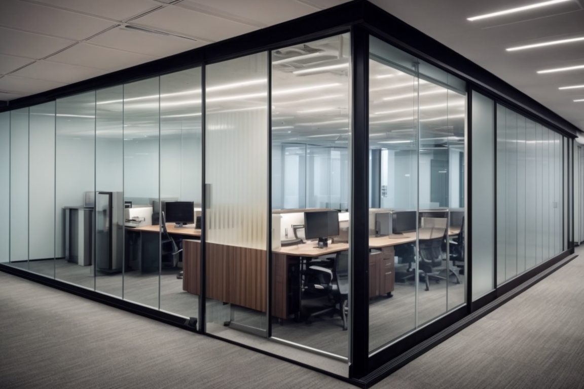 modern office interior with sleek decorative frosted window films