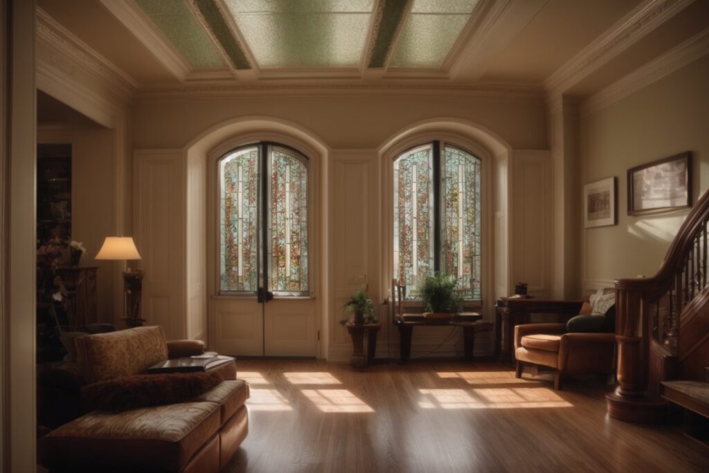 historic Denver home interior with custom decorative opaque window film