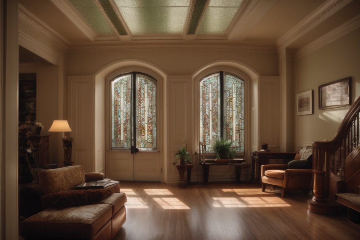 historic Denver home interior with custom decorative opaque window film