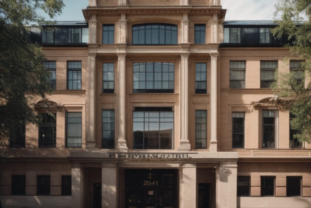 Exterior of a historic Denver building with solar control window film