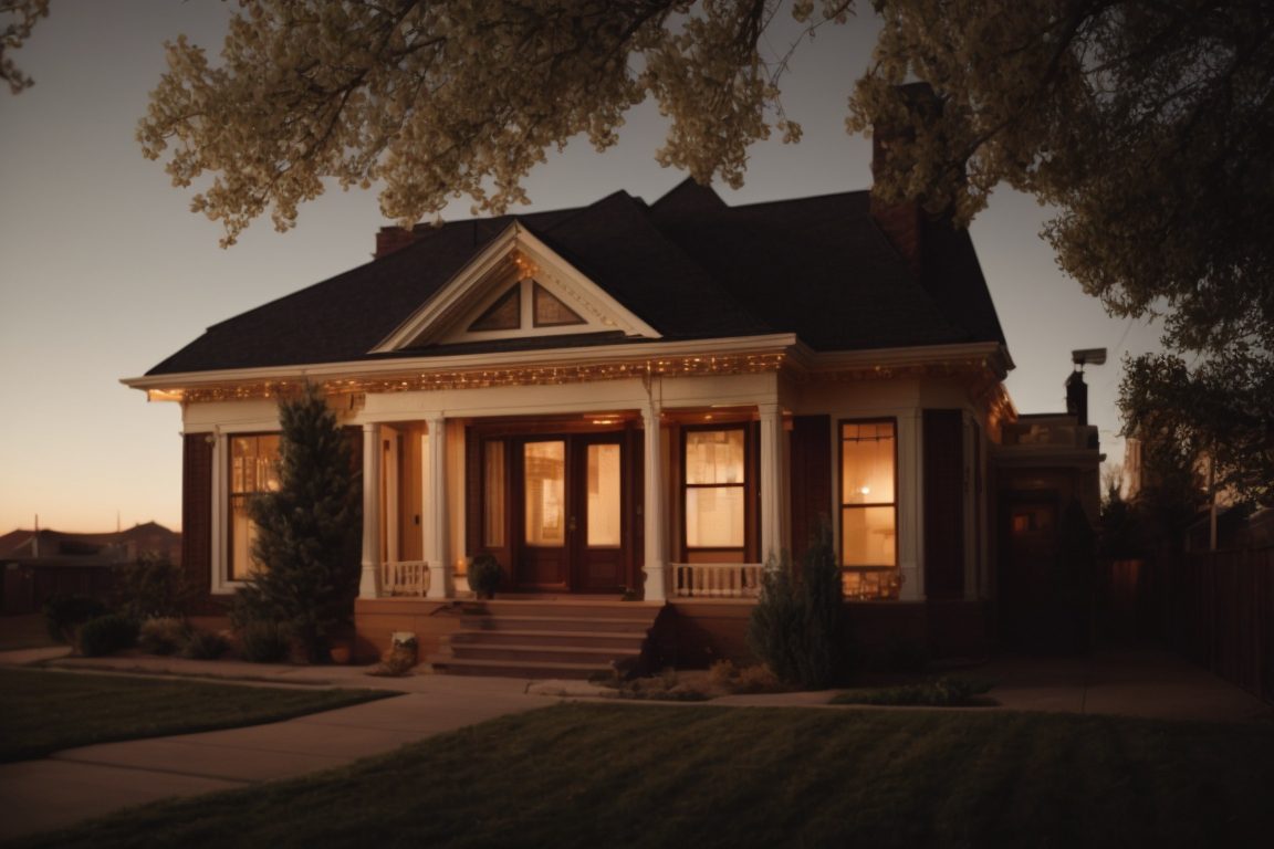 Historic Denver home with low-e glass film, warm interior lighting, preserved architecture