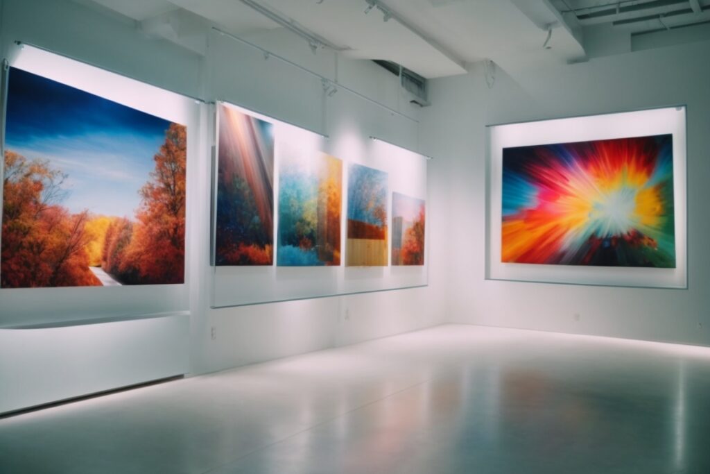 interior art gallery with UV protective window films and vibrant paintings
