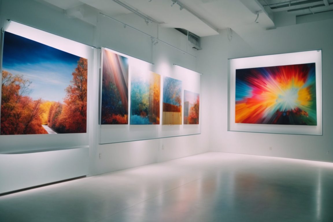 interior art gallery with UV protective window films and vibrant paintings